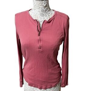 Lauren Ralph Lauren Pink Quarter Zip Henley Long Sleeve Top 100% Cotton Size L